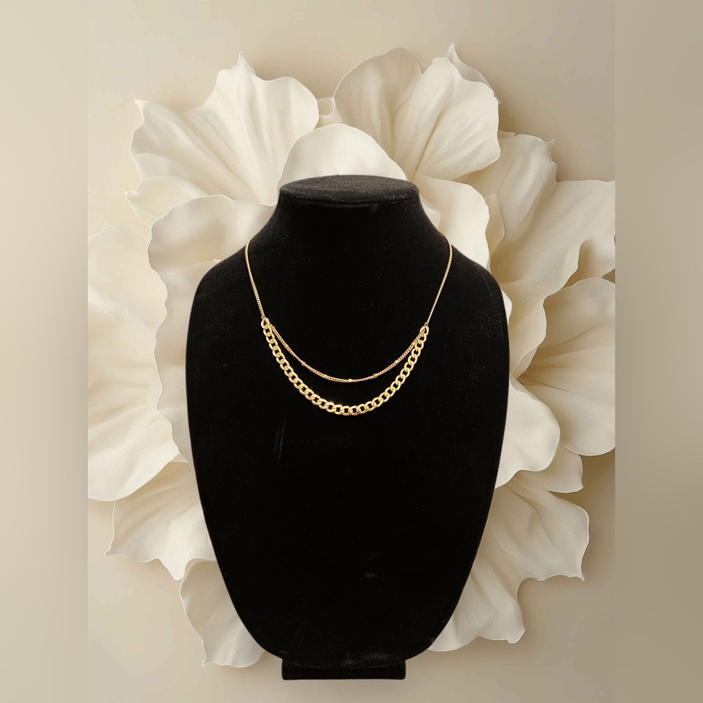Gold double chain necklace